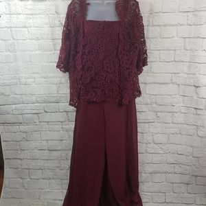 Burgundy Sleeveless Lace Formal Jumpsuit